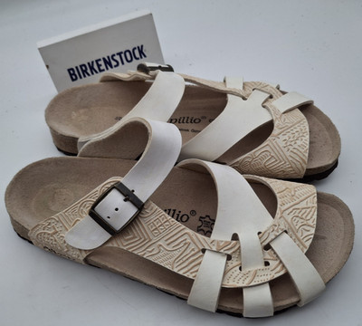 Birkenstock Papillio Pisa White & Cream Embossed Sandalen - UK 7, EUR 40 schmal