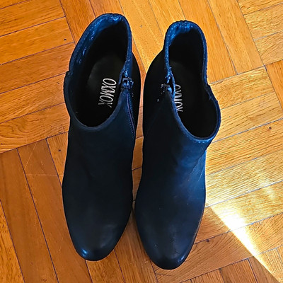 ONOYO Damen Stiefelette Schwarz, EU 39 Leder Reißverschluss Blockabsatz rund