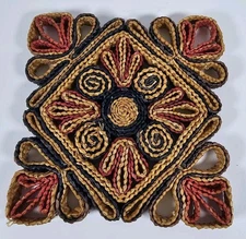Handwoven Straw Trivet Wall Decor Boho Folk Art 7” Square Vintage Style