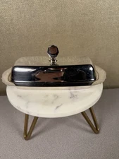 Wallace Amesbury Stainless Steel And Glass Vintage Butter Dish EUC 3 Piece