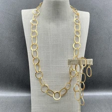 Premier Designs Gold Tone Open Oval Link Necklace Bracelet Earrings Set Womens