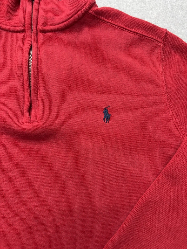 Polo Ralph Lauren Suéter Tejido Niños Grande Rojo Cuarto Cremallera Cuello Simulado Logo de Poni Foto 2 de 4