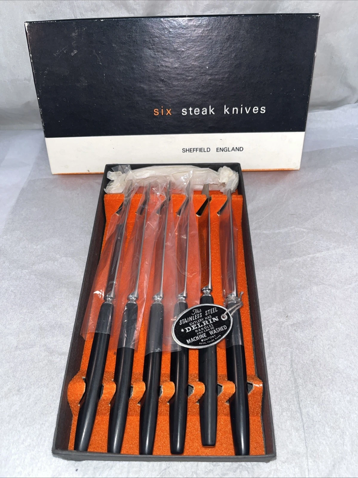 6 Vintage Steak Knives Carson Pirie Scott Co Sheffield Stainless England IOB