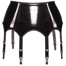 Wet Look Black PU Suspender Belt, Fully Fashioned Cuban Heel Stockings Options