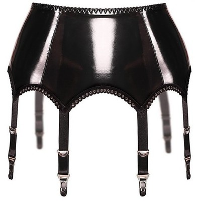 Strapsgürtel schwarz PU Wetlook, Strapsgürtel mit 6 Riemen und 19 mm Metallverschlüssen