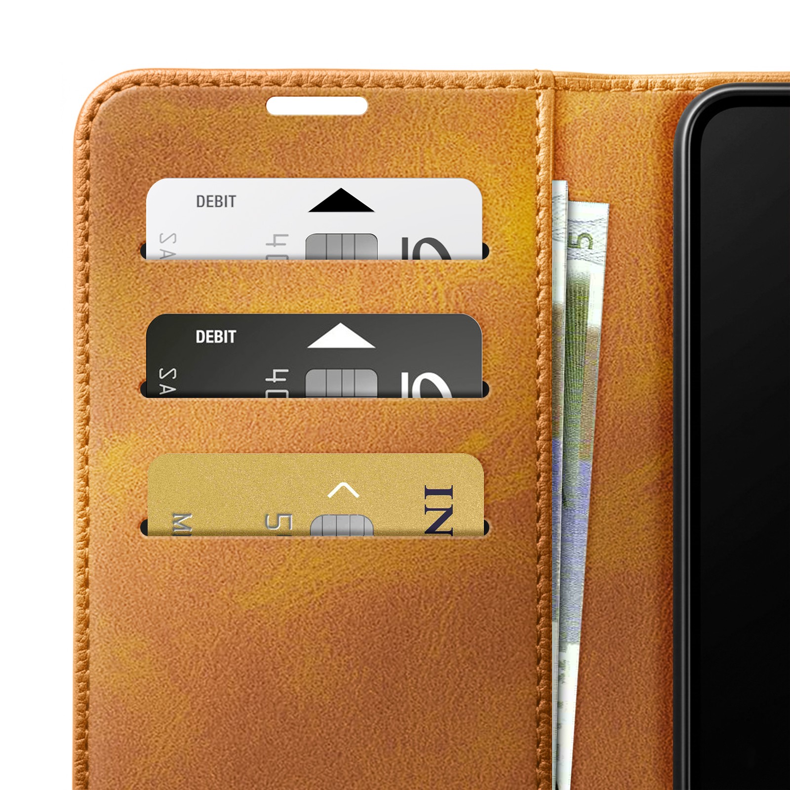 Etui support horizontal marron clair avec rangement cartes pour iPhone Air