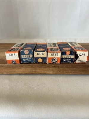 1 LOT OF 6 GE Vtg ELECTRON TUBES 6AL5, 6AR5, 6BF6, 6FY5, 12AW6, 12R5