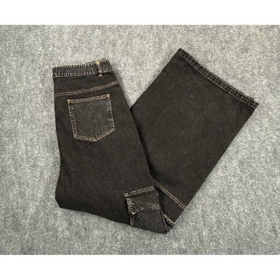 Emory Park Womens Large Black Wide Leg Baggy Y2K Utility Denim Cargo Jeans
