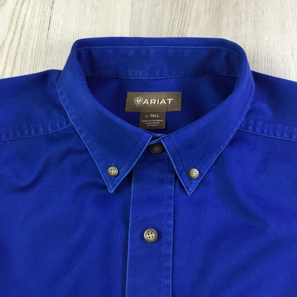 Рубашка мужская вестерн Ariat легкая большая высокая синяя ультрамариновая саржа с длинным рукавом ковбойская - Изображение 3 из 4