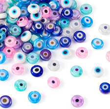 175pcs 8mm Evil Eye Glass Beads - Flat Round AB Color Loose Spacer Beads for DIY