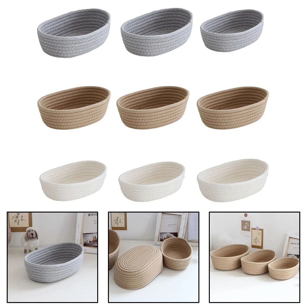 Ladkew Cesto Portaoggetti In Corda Di Cotone Intrecciato Con Manici 35x30 Cm Per Biancheria Giocattoli - 6