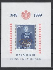 MONACO  bloc  jubilé  de Rainier III    1999  num BF 82  **