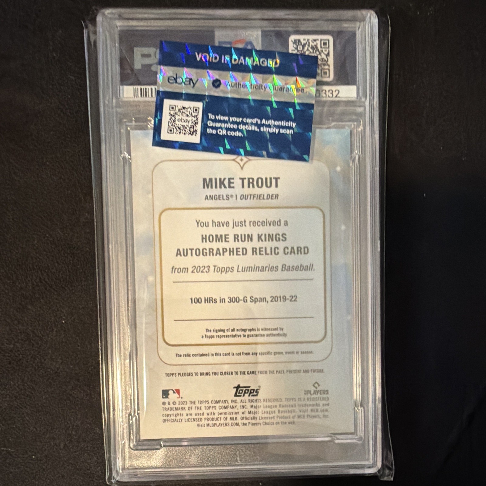 Topps 2023 Luminaries Mike Trout Home Run Kings Auto Relic Blue /10 MT2 PSA 9 view 2
