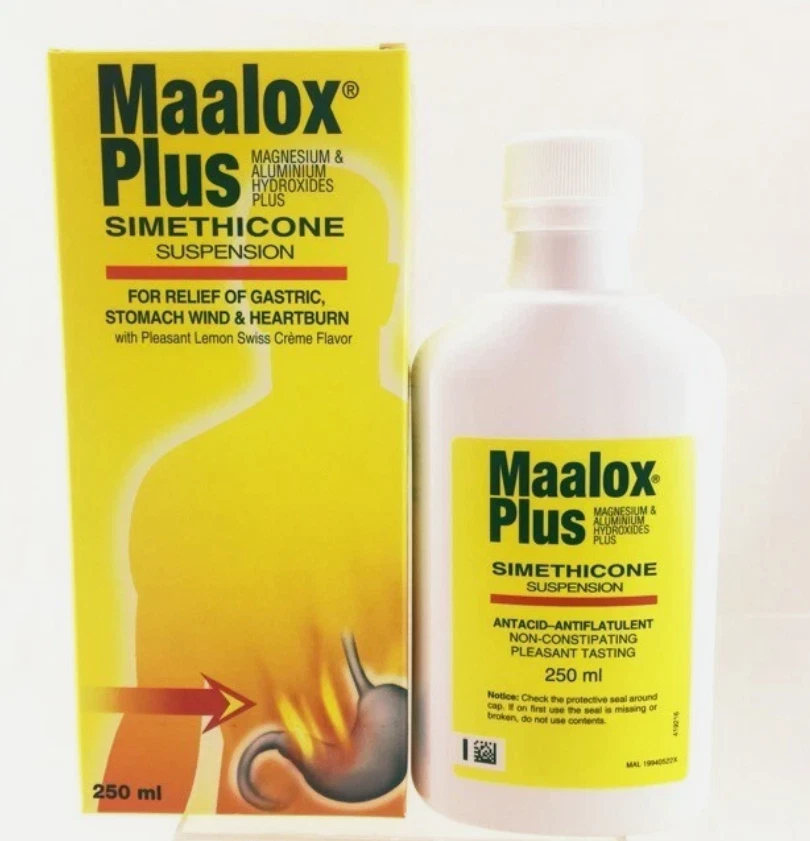 4 X Maalox Plus SIMETHICONE Suspensión 250 ml para gástrico, viento estomacal y aferrazón Foto 2 de 4