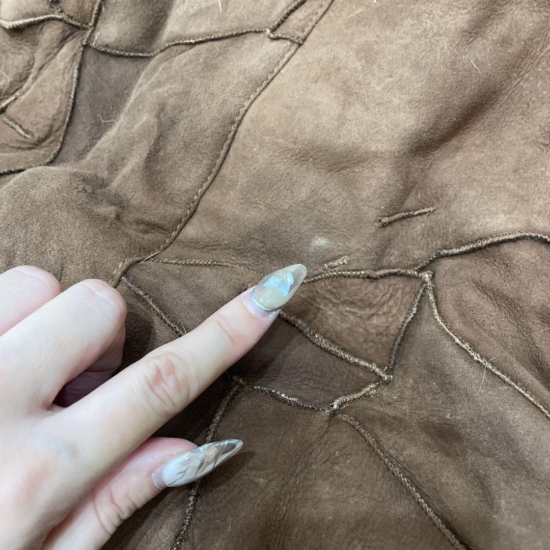 Real Lamb Leather Duffle Patchwork Coat Brown Exc… - image 9