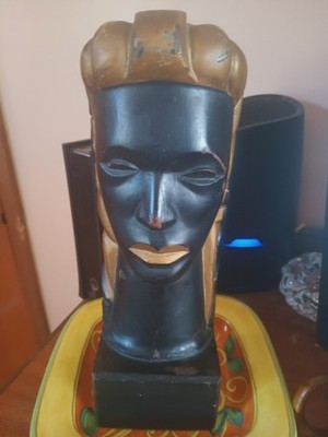 Vintage Hand Carved Woman Wood Head Bust Signed FR