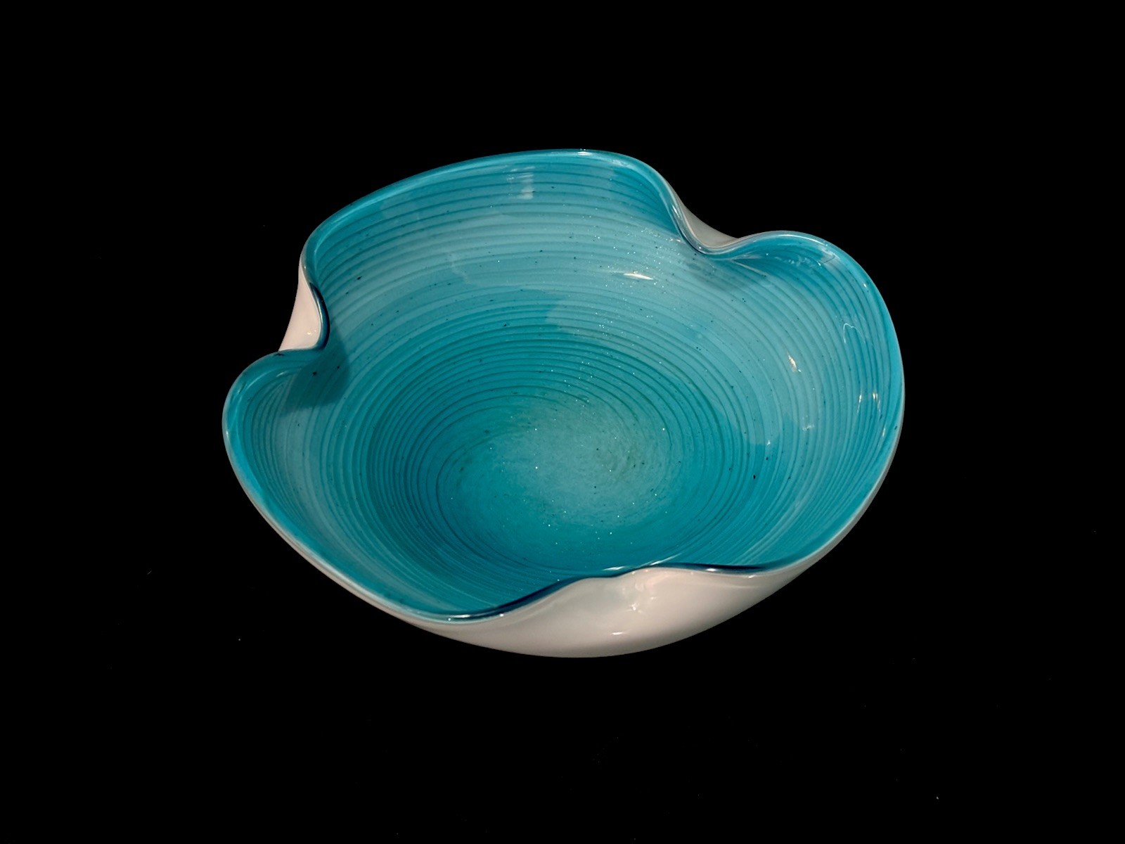Vintage Murano Glass Turquoise White Copper Speckle 7-In Candy Dish