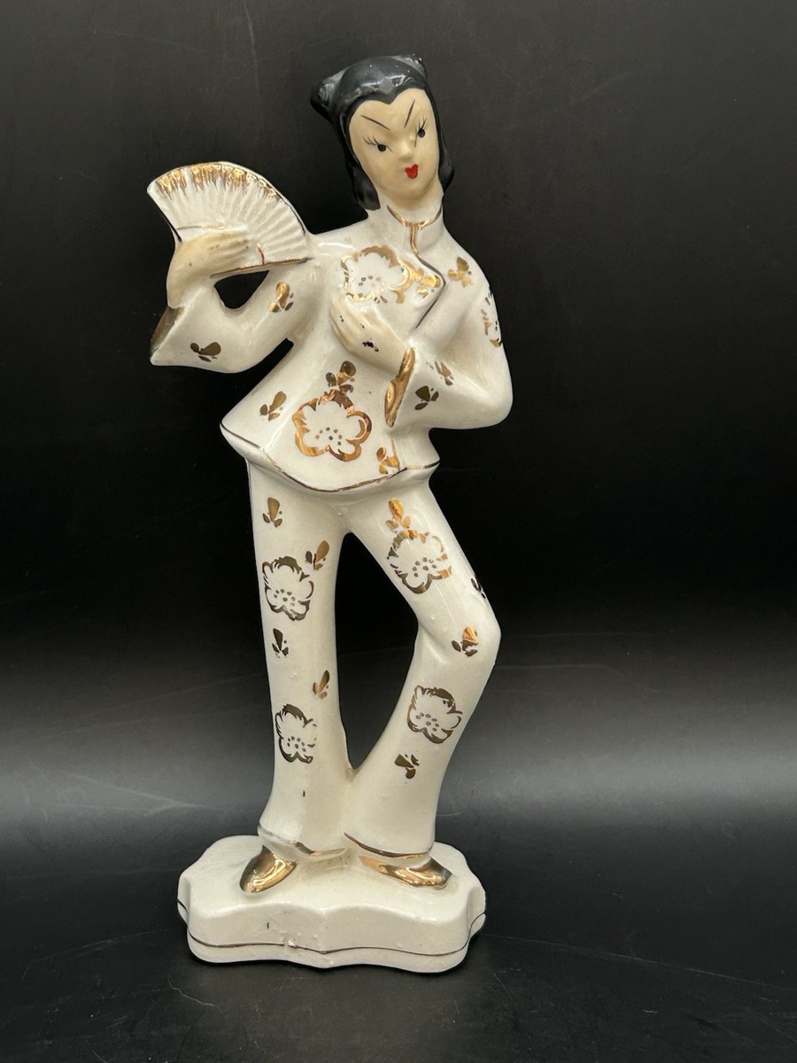 置物 Asian. And. Jewelly Vintage Wales Japan Porcelain Asian Woman Figurine Holding Fan