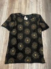 Vintage Anthony Mark Hankins 100% Silk women's Sequined Top black gold S New(A7)