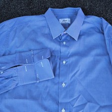 Brioni Shirt Mens 49 19.5 XXXL Blue Houndstooth Long Sleeve French Cuffs Italy
