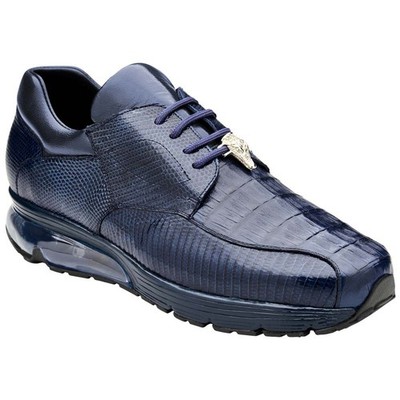 Belvedere Men s Lazaro Genuine Caiman & Lizard Skin Exotic Navy Sport Sneaker