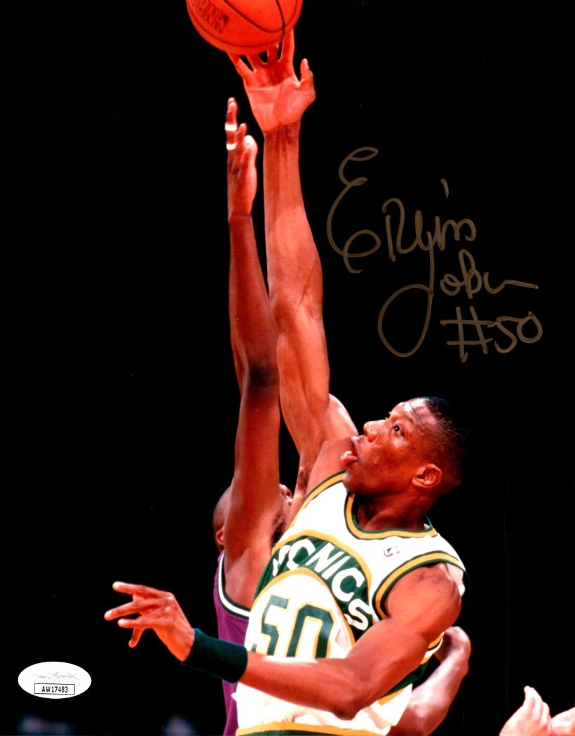 Ervin Johnson Autographed Signed Seattle Supersonics 8X10 Photo Supersonics Jump Ball JSA AW17483 
