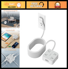 25 Ft Flat Plug Extension Cord, 8 Outlet Surge Protector Power Strip, 3 USB Port