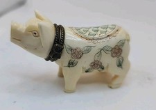 Antique Japanese Shibayama Inlaid Hand Carved Pig Trinket Box 2 5"
