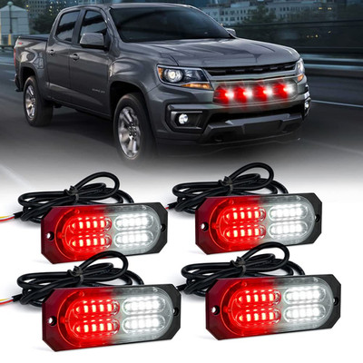 Xprite White Red Led Surface Flush Mount Grille Emergency Strobe Lights Kit