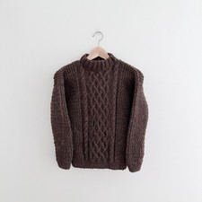 Handmade Kids Cable Knit Sweater Brown Wool Blend Cozy Chunky Knit Size Medium
