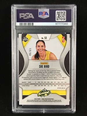WNBA Sue Bird サインカード PSA 10 (Pop 16) Sue Bird 2020 Panini WNBA Prizm ORANGE /65 #53