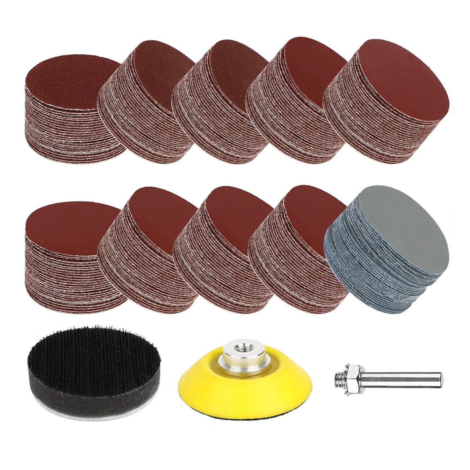 303x 2in Sanding Disc Sandpaper Hook Loop Sander w/Backer Pad & M6 Drill Adapter