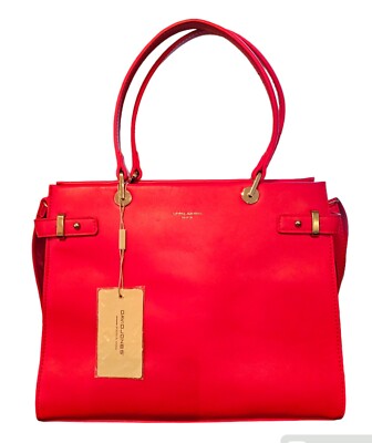 David Jones Paris Red Classic Handbag Women's PU Leather CM5693 NWT