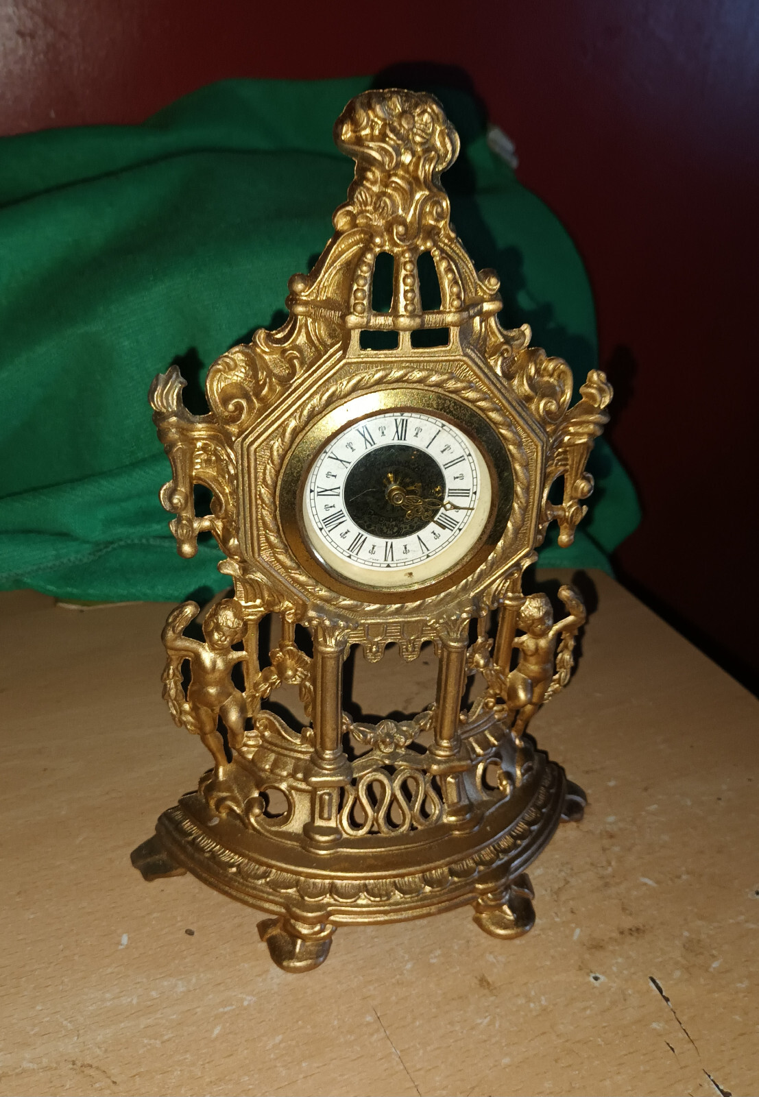 VINTAGE Cast Metal gold coloured MANTEL CLOCK Working (Germany ?) eBay