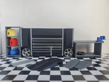Black Pit Utility Tool Box Workbench Shelf Oil Pan Vise 1/24 1/25 Scale Garage