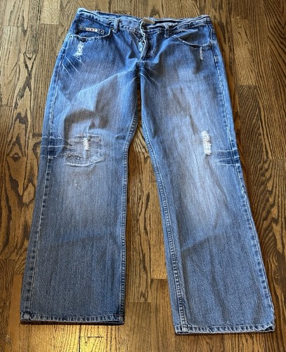 American Flavour Women’s Wide Leg Button Fly Mid Rise Distressed Jeans Size 34R