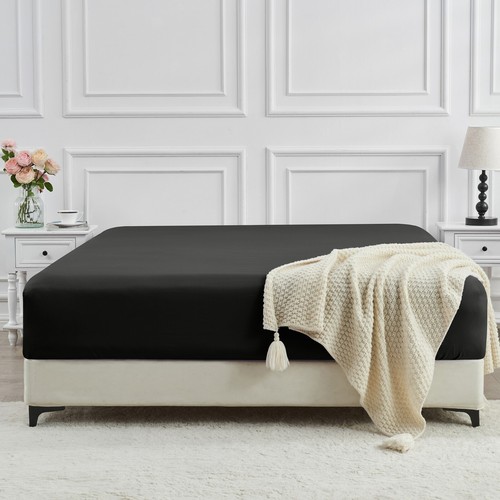 2000TC Bamboo Blend Fitted Sheet Extra Deep 40CM Bed Cover Single KS Queen King - Picture 12 of 27