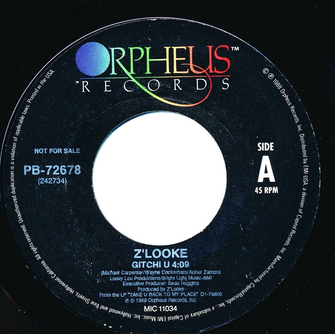 Z'LOOKE - GITCHI U - ORPHEUS PB-72678 - 45 Record NM | eBay