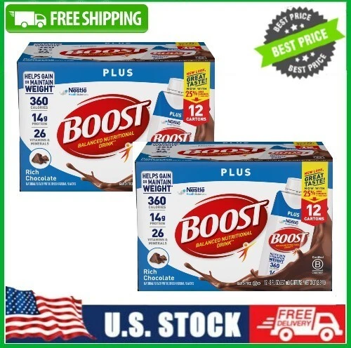 2 Pack BOOST Plus Ready to Drink Nutritional Drink, Rich Chocolate, 14 g Protein - Picture 1 of 8