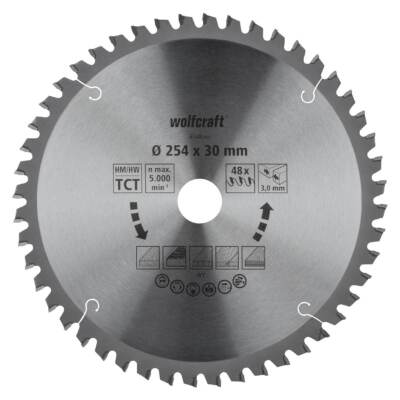 Wolfcraft Kreissägeblatt Sägeblatt Gehrungssägeblatt Tischkreissäge HM 216-254mm