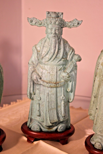3er Set Messingguss unsterbliche chinesische Gottstatuen mit Sockel um 1970er Jahre - Bild 3 von 5