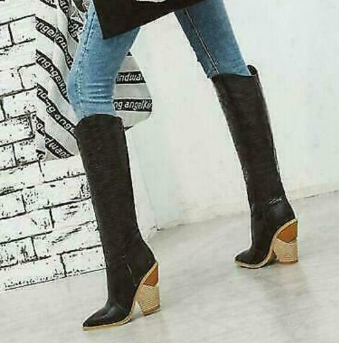 Scarpe stivali al ginocchio Roma donna western a punta cowboy cowgirl tacco alto - Foto 6 di 9