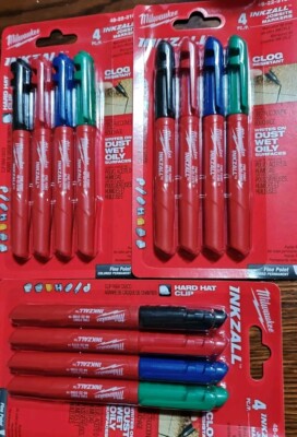 Milwaukee INKZALL Multi-Colored Fine Point Permanent Markers 4 pack - LOT OF 3