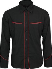 Relco Plain Black Western Cowboy with Red Piping Long Sleeved Shirt
