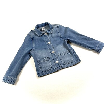 H&M Girls Denim Coat, Blue Jean Size 6, 6x Snap Front