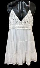 NEW Aerie Dress Womens Large White Crochet Babydoll Tiered Open Back Fairycore