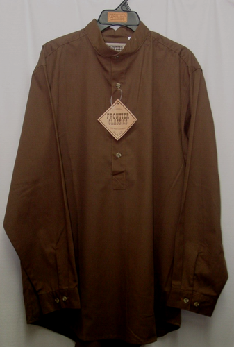 Frontier Classics Collarless BROWN 100% cotton shirt S-3X new see measurments - Picture 3 of 5