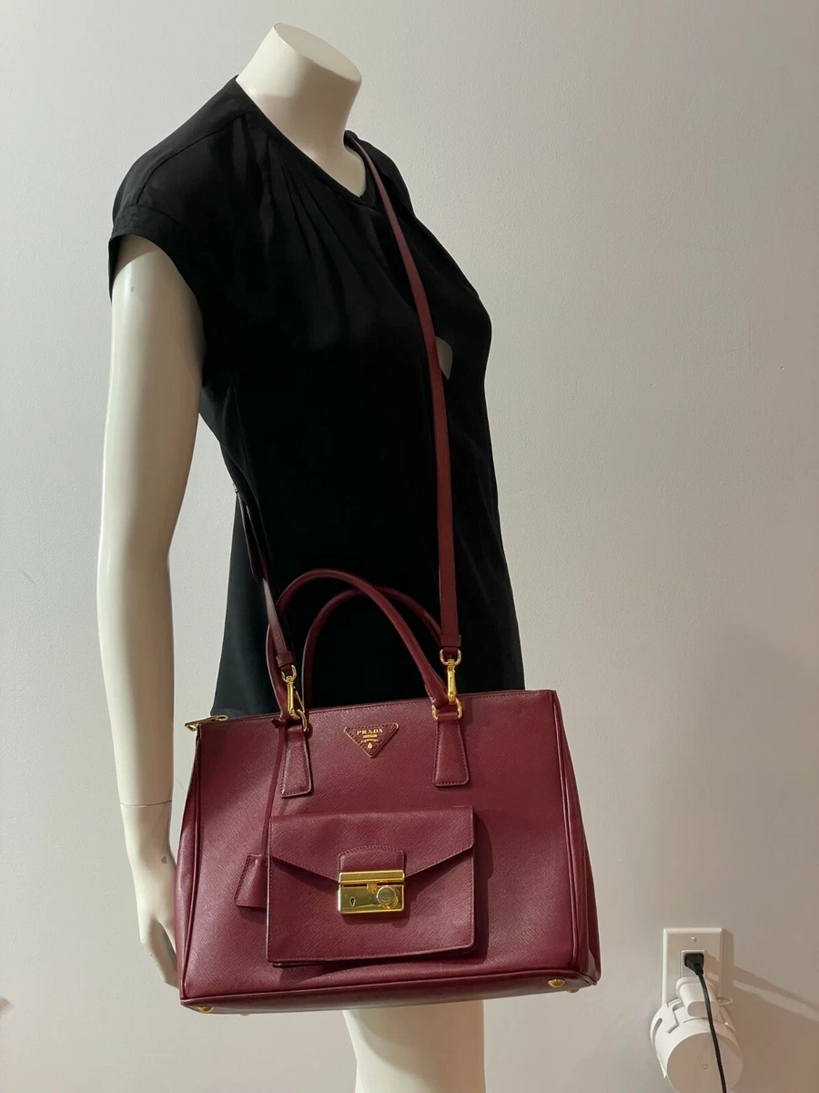 PRADA 1291121 RED WINE TOP HANDLE LUX TOTE CARGO POCKET BAG