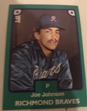 Tarjeta de béisbol Joe Johnson Atlanta Richmond Braves 1984 lisa vil masa rara