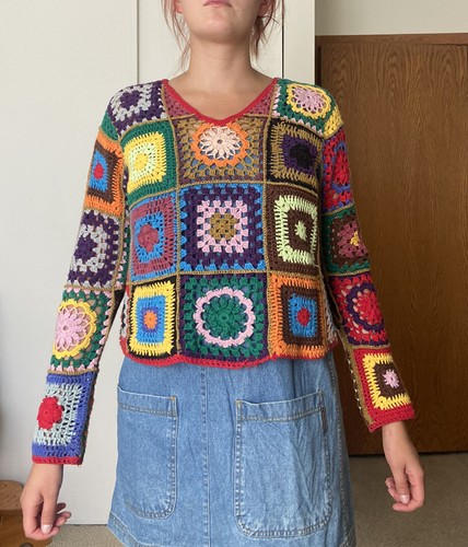 vintage 70s granny square crochet 